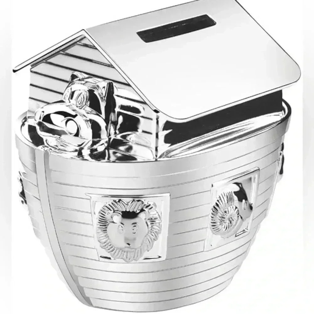 Maison Birks Silver Toned Noah Ark Coin Bank Piggy Bank